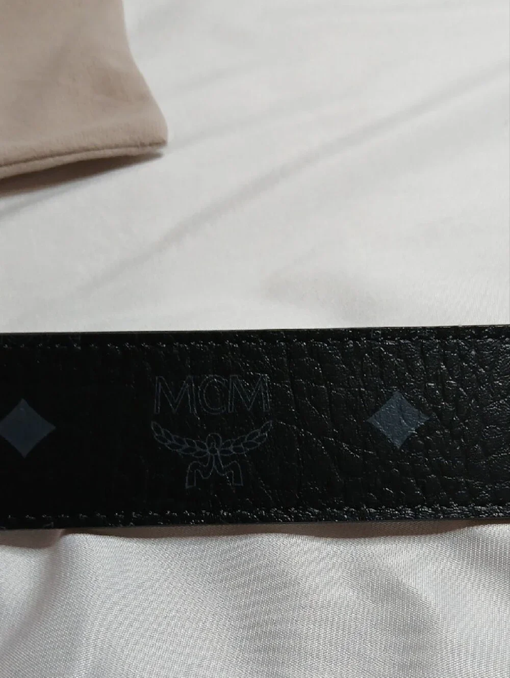 MCM Black Leather Belt with Gold M Buckle